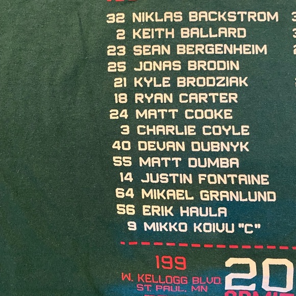 Rebook Minnesota Wild 2015 Playoff Green Tee Shirt w Player Roster / Mens Size L - Picture 8 of 8